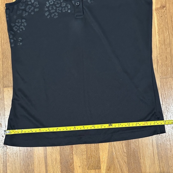 Monterey Club | Women's Black Sleeveless Polo Top with cheetah print accent - Picture 9 of 12